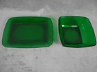 Vintage Anchor Hocking Forest Green Glass Serving Bowl 7x3 & Platter Square 8x11