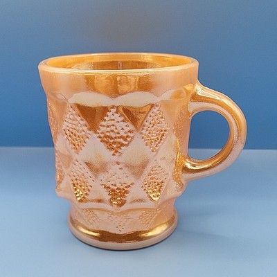 Vintage Anchor Hocking Fire King Kimberly Diamant Orange Pfirsich Glanz Becher Tasse 