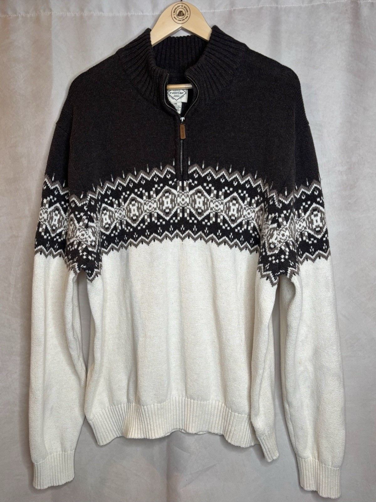 St John’s Bay Fair Isle Quarter Zip Sweater XXL Nordic Winter Pullover