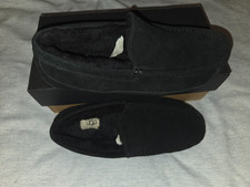 UGG Ascot Black Suede Fur Slippers Mens Size 8 -NIB-