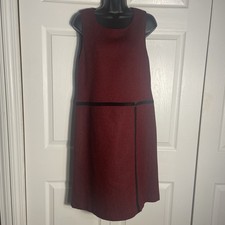 Vintage Talbots Sleeveless Dress Women 6 Red Black Tweed Wool Blend Drop Waist