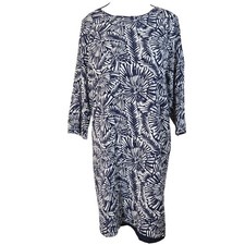 GARNET HILL 100% Silk Navy White Tropical Leaf Shift Dress 6 33660 Coastal