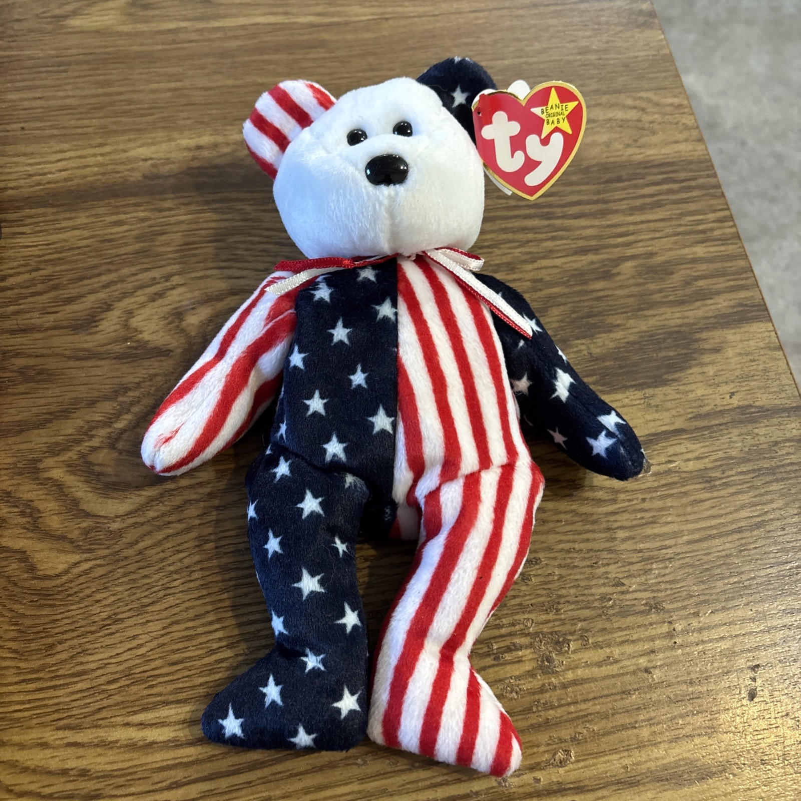 Ty Beanie Babies Spangle Bear ( Stars & Stripes) 6/14/1999 LNWT  White Head