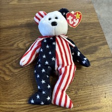 Ty Beanie Babies Spangle Bear  Stars  Stripes 6/14/1999 LNWT White Head