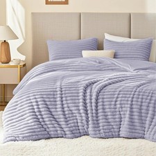 EXQ Home Fluffy Comforter Set King Size - Super Soft Faux Fur Stripe Jacquard Co