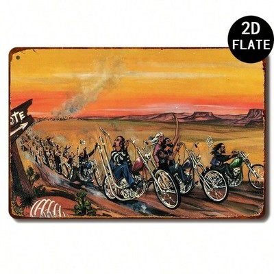 2D Flat, 1pc David Mann Vintage Motorcycle Rider Tin Metal Signs Home Décor 8x12