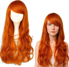 Long Orange Wig, Ginger Curly Wig for Women, Anime Cosplay Wigs with Natural Loo
