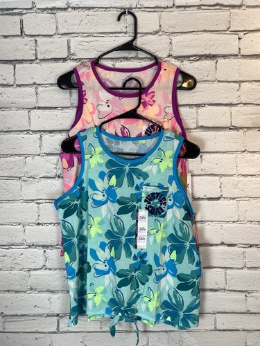 2 Justice Girls Pink Purple Blue Floral Sleeveless Shirt Tank Top XLP (16/18)