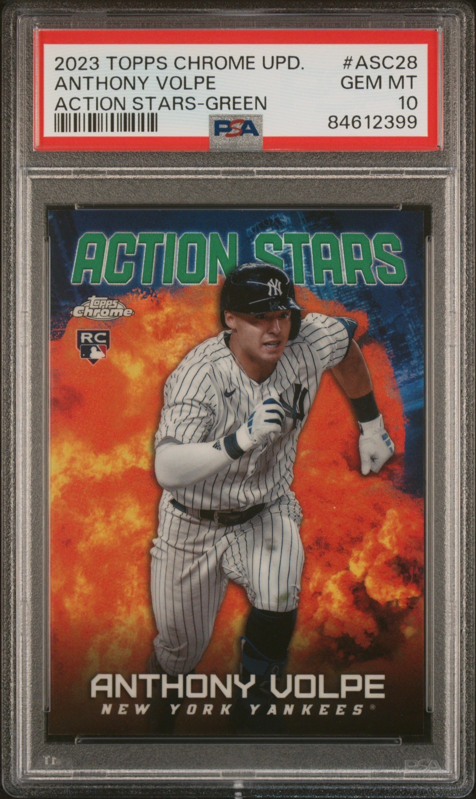 2023 Topps Chrome Update #ASC28 ANTHONY VOLPE Action Stars /99 GREEN card PSA 10