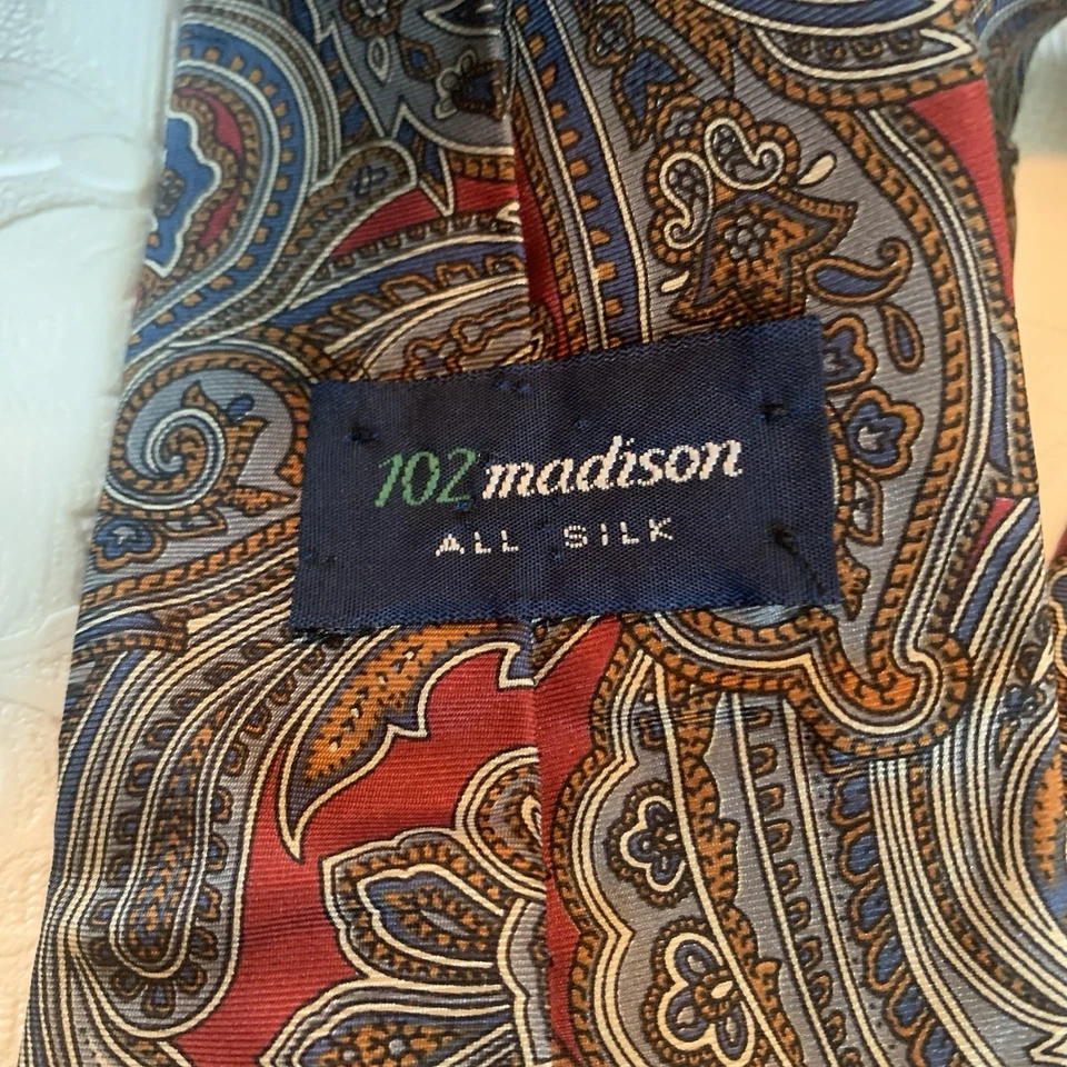Corbata vintage 102 Madison Corbata de seda para hombre Geométrica Floral MCM 60" Retro Foto 2 de 4