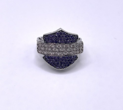 Authentic Harley Davidson Sterling silver Shield Ring Purple/white Stones