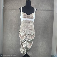 Xscape Womens 12 Champagne White Ruched Sweetheart X8351 Cocktail Dress