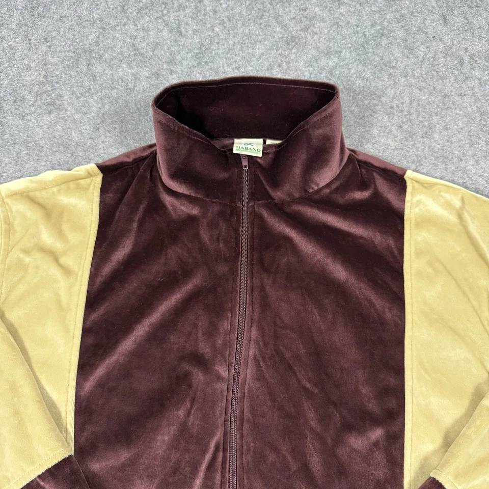 Chaqueta de chándal Haband Vintage Y2K cremallera completa para hombre talla grande beige rojo terciopelo Foto 4 de 4