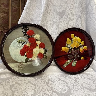 Two Vintage 10 1/2'' Tin/Metal Trays Flower/Bouquets
