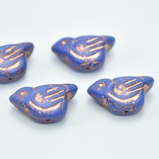 11x22 mm Bird - 2 Beads - Matte Indigo Copper Wash - Czech Glass