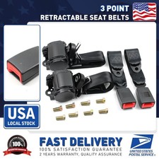 Set Of 2 Retractable 3 Point Kit Seat Belt Car Auto Adjustable Belt Kit Black