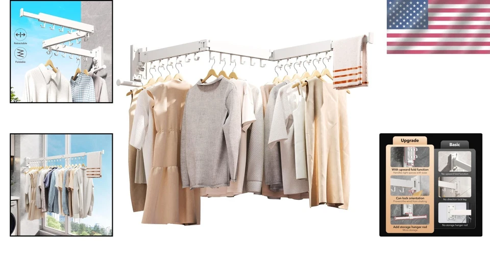 Retractable Clothes Drying Rack, Wall Mounted, White - Image 2 of 4