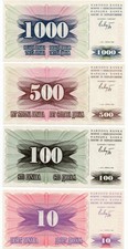 Banknoten Bosnien Herzegowina 1000-500-100-10 Dinara 1992 Kassenfrisch (4 St&uuml;ck)