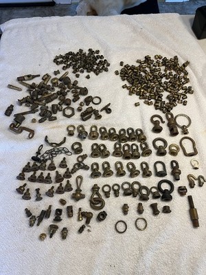 Lot Vintage Antique Assorted Lamp Hardware Arm Ends Loop Screw Collar Inlet Misc