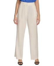 Calvin Klein Womens Linen-Blend Wide Leg P Soft White