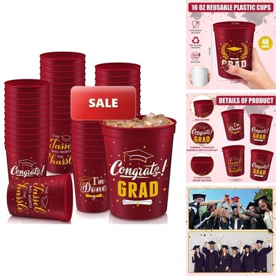 Yinder 48 Pieces 2026 Graduation Plastic Cups, 16 Oz Congrats Grad Cups Set