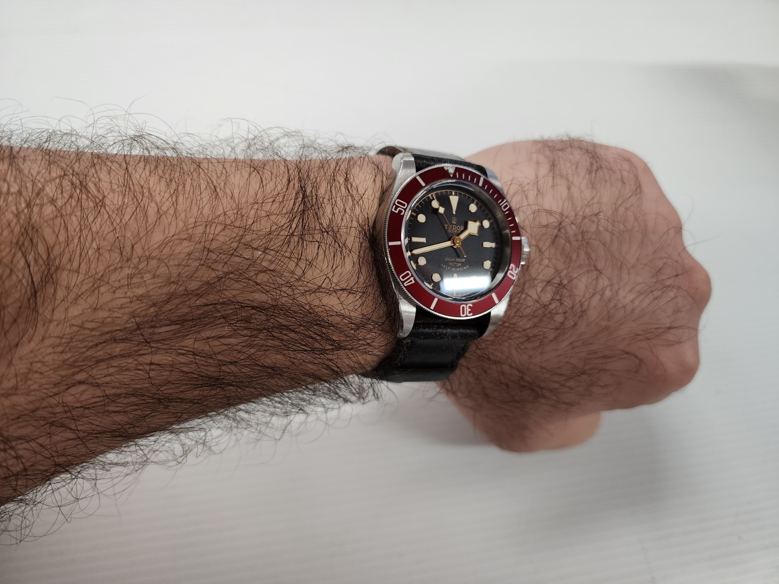 Tudor Heritage Black Bay Smiley 79220 Red Burgundy Bezel 41mm Leather Band