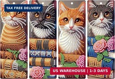 4pcs Cat Diamond Art Bookmarks,Diamond Painting Bookmarks Kits for Adult,DIY Gem