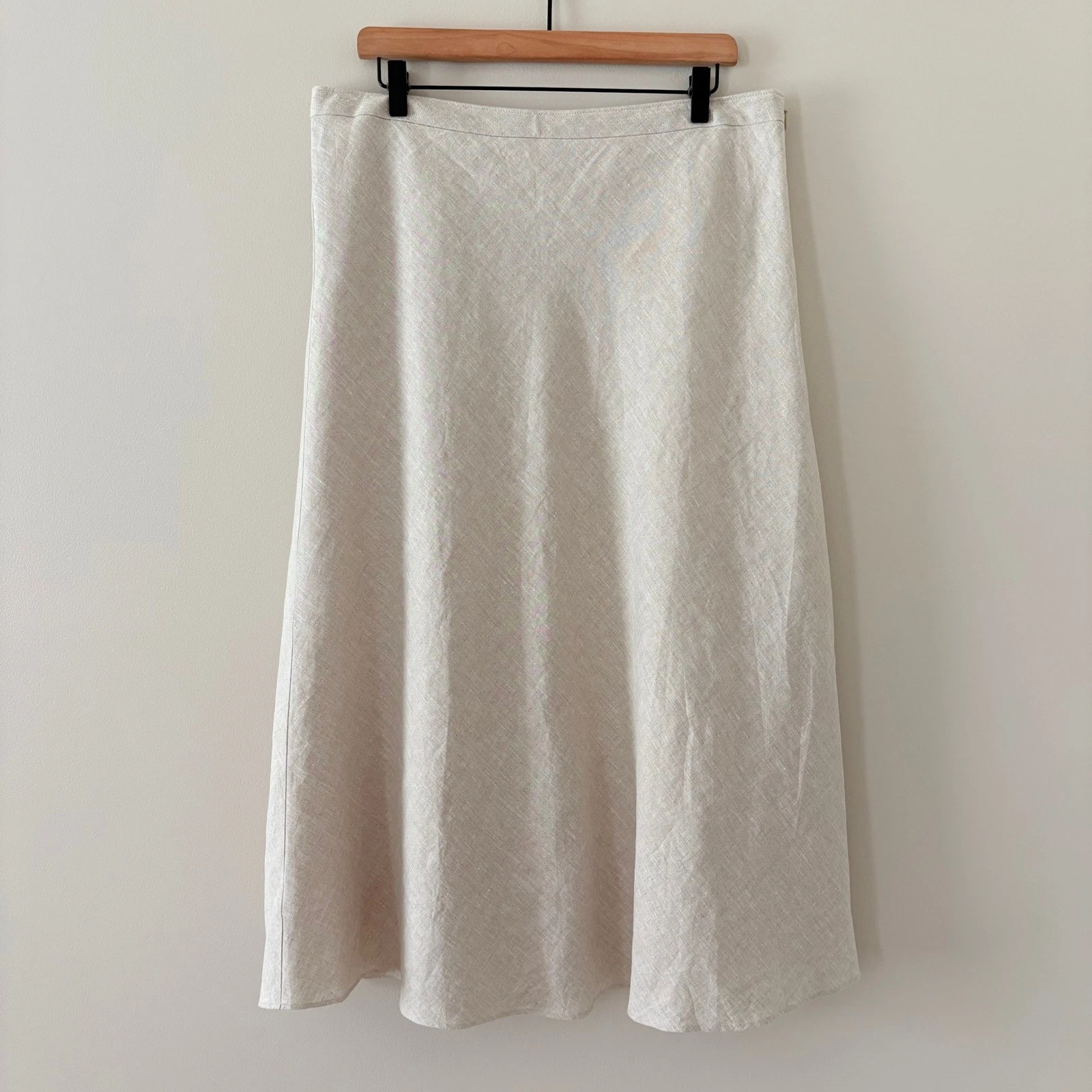 Talbots Linen Skirt A-Line Midi 14 Oatmeal Beige Coastal Grandma Cotton Lined