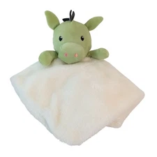 DTU Inc Green Dragon Lovey 12" Cream Baby Security Blanket Dinosaur
