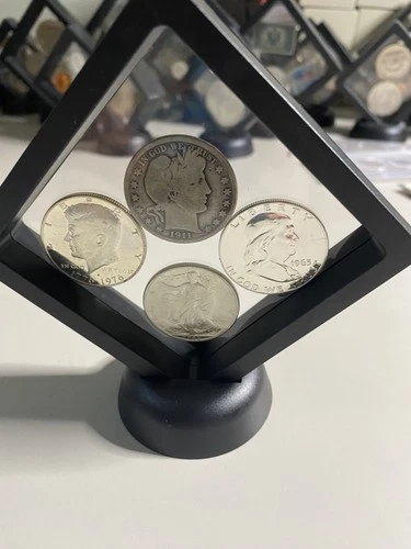 Nice Lot Of 4 Different Half Dollars Barbers Kennedy Franklin And Standing Lib