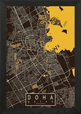 Doha Stadtplan Katar Pastell gerahmt Wandbild Poster Leinwanddruck Bild