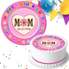 MOTHERS DAY PINK FLOWER MOM 7.5 INCH EDIBLE CAKE TOPPER DECORATION K27