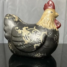 Chicken Rooster Ceramic Black Red Beige Sitting Farmhouse Country Decor 8”x8”x6”