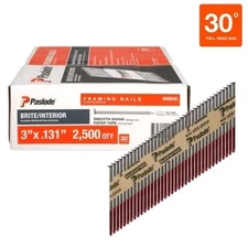 NEW!!  PASLODE 3" x 0.131-Gauge 30* Brite Paper Tape Framing Nails 2500 count