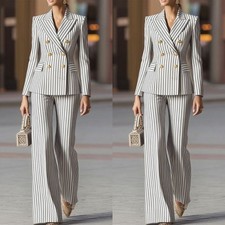 White Striped Women's Suits Formal Business Peak Lapel Lady Office Wear 2 Pieces