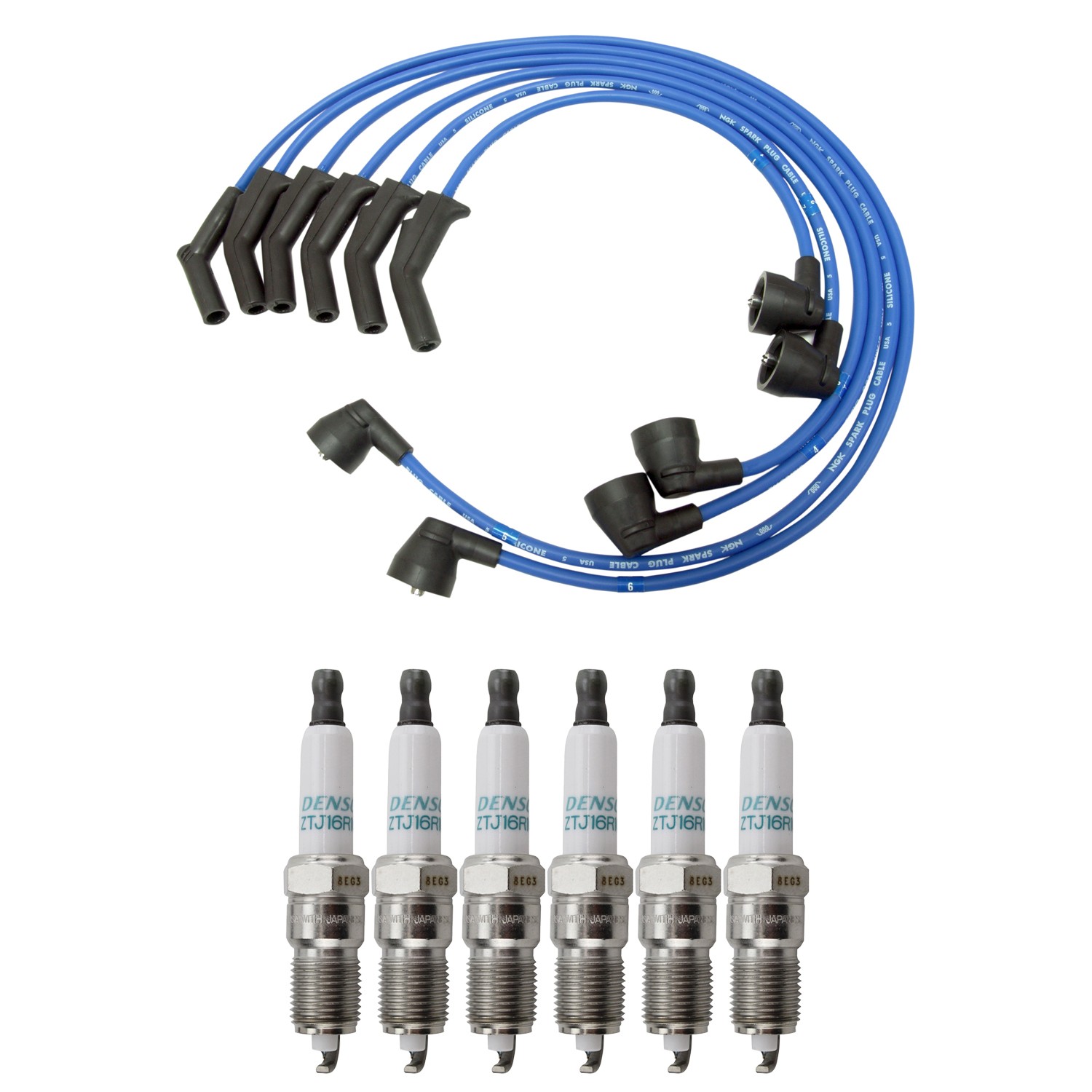 NGK Wire Set  Denso 6 Double Iridium Spark Plugs Kit for Cougar Mustang 3.8 V6