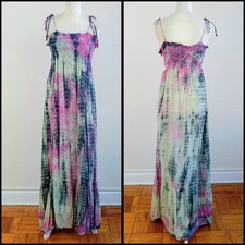 Large RAPSODIA Dyed Smocked-bodice Bohemian Hippie Vintage-inspired Maxi Dress