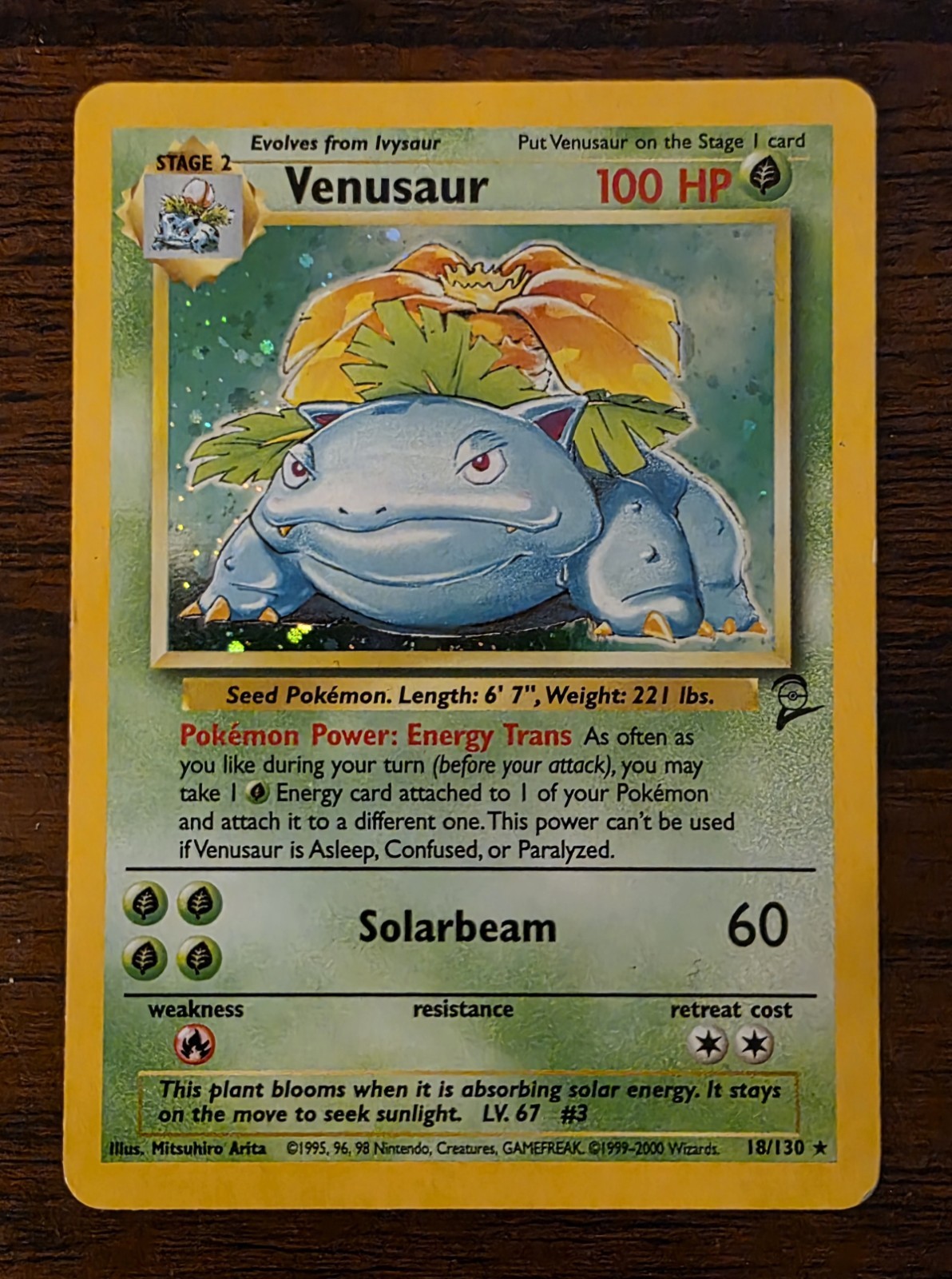 Pokemon Venusaur Holo Card 18/130 Near Mint Condition, Base Set 2
