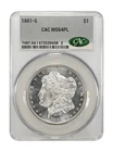 1881-S MORGAN SILVER DOLLAR CACG MS64PL CAC PROOFLIKE. VERY CLOSE TO DMPL