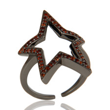 Natural Garnet Gemstone Cocktail Star design Adjustable Ring 925 Sterling Silver