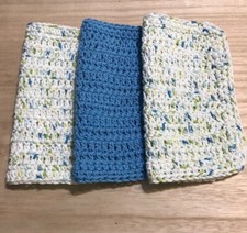 HANDMADE SET OF 3 CROCHET COTTON DISH CLOTHS OR WASH CLOTHS 8.5x8.5 INCHES NEW