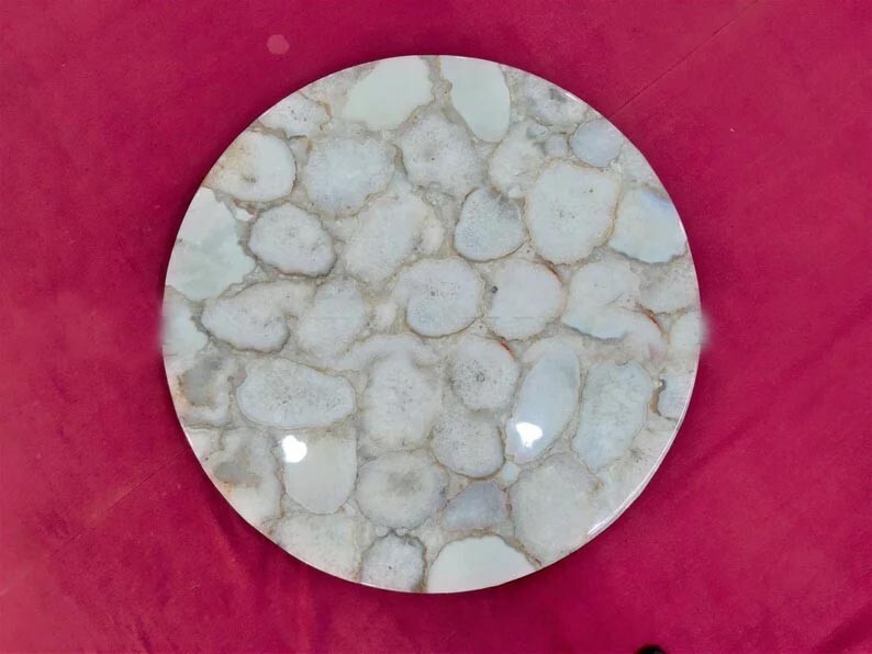 White Agate Geode Coffee Table Top Round Natural Stone Home Decor