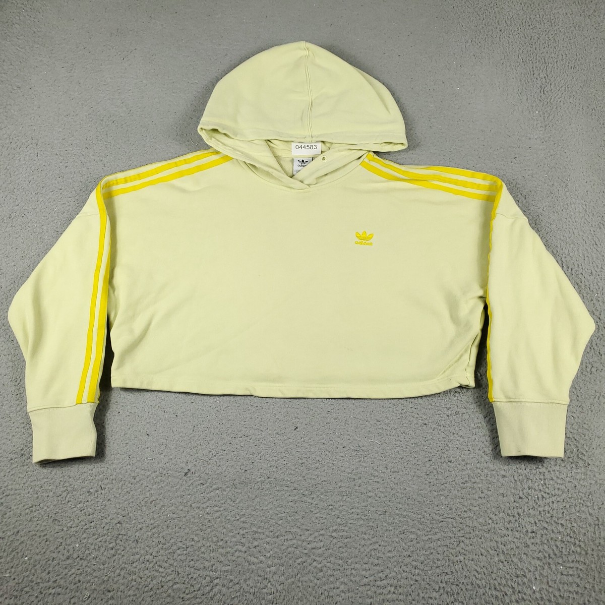 Adidas Sweater Womens Small Yellow Crop Top Pullover Hoodie
