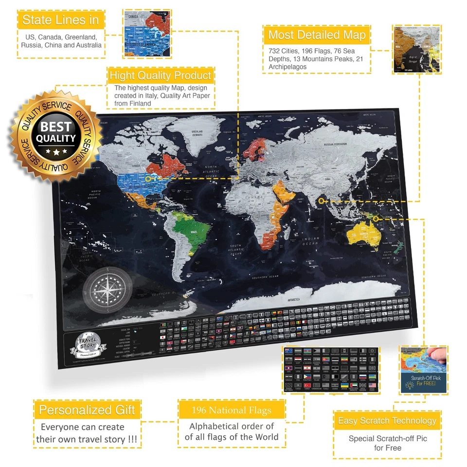 Scratch Off World Map - Scratch off Travel Map with Country Flags and Borders - Image 3 of 4