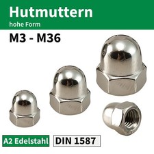 Hutmutter M3 M4 M5 M6 M8 M10 M12 M16-M36 Edelstahl Schutzmutter Muttern DIN 1587