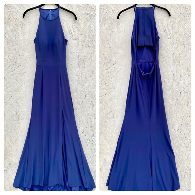 Sherri Hill Halter Cut Out Front Slit Maxi Prom Dress Gown Sz 4 Navy Blue | eBay Sherri Hill Halter Cut Out Front Slit Maxi Prom Dress Gown Sz 4 Navy Blue | eBay