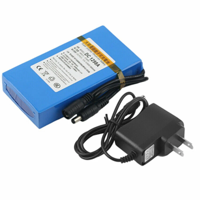 12V DC Rechargeable Lithium-ion Battery Portable Battery Pack w/ Charger Switch