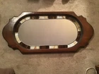 Large Vintage Oval Tiffany Style Stained Glass Bordered Mirror Solid Wood Frame