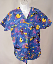 Comfy Cotton Scrubs Brand Halloween Scrub Top Pumpkins Bats Boo Witches Size M