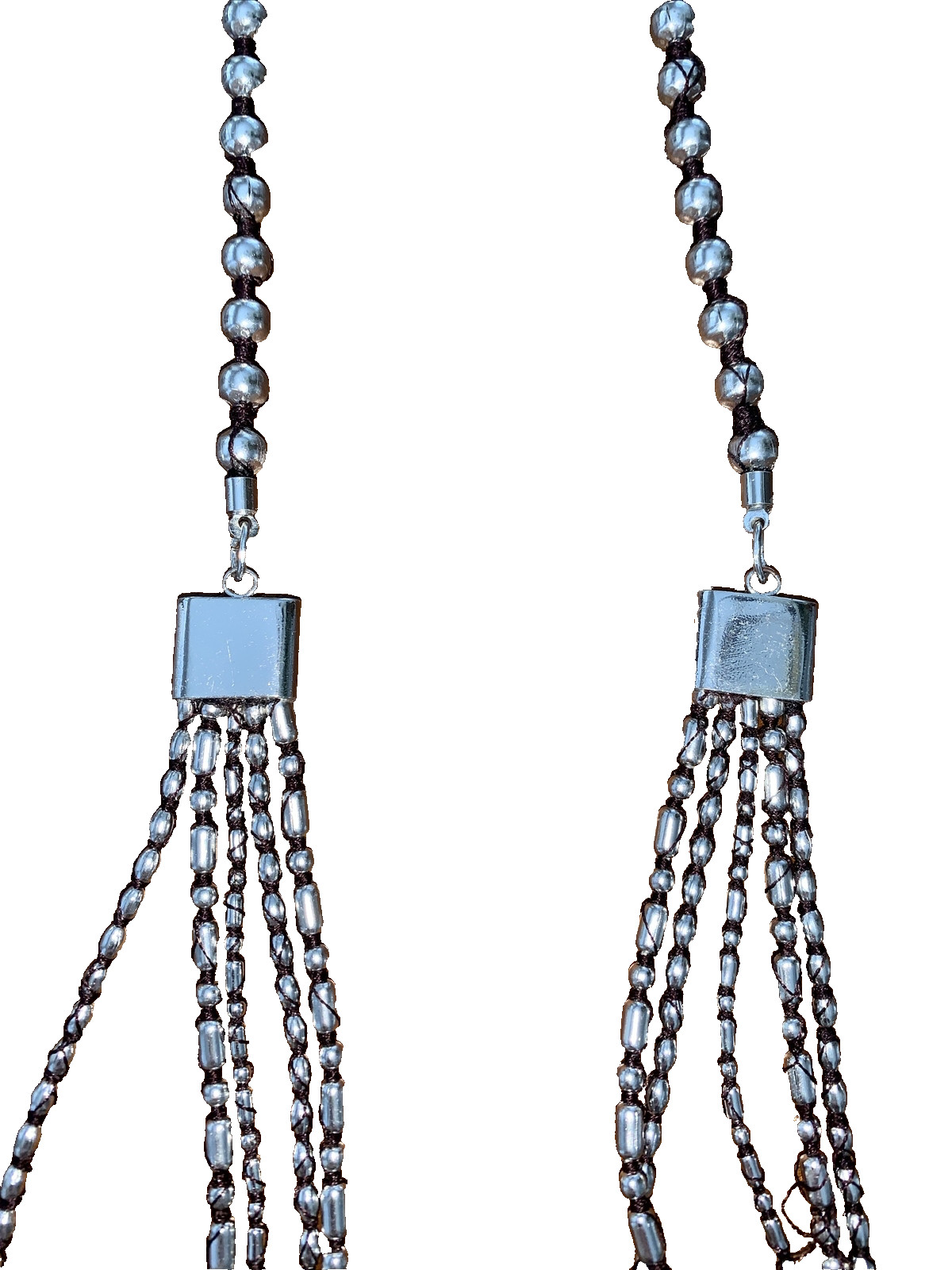 long Silver Multi Stranded beaded Necklace 18” - image 2